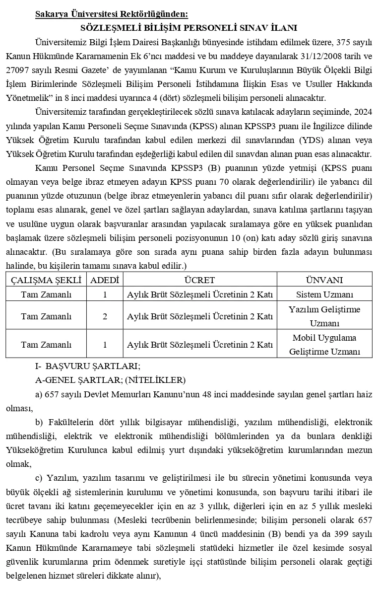 Sakarya Üniversitesi personel alacak! Sakarya Üniversitesi sözleşmeli kadro başvuruları başladı - Fotoğraf 2