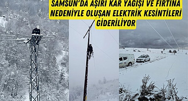 Samsun'da Aşırı Kar Yağışı ve Fırtına Nedeniyle Oluşan Elektrik Kesintileri Gideriliyor