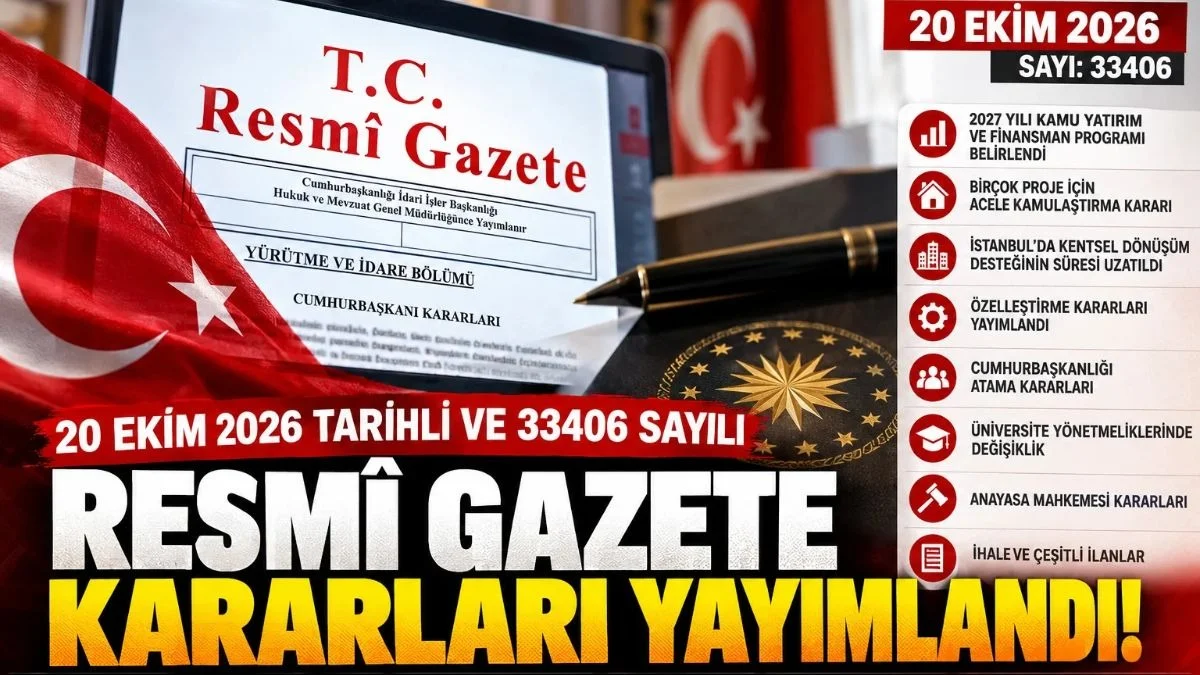 20 Ekim Salı Resmi Gazete Kararları, Bugünkü Resmi Gazete
