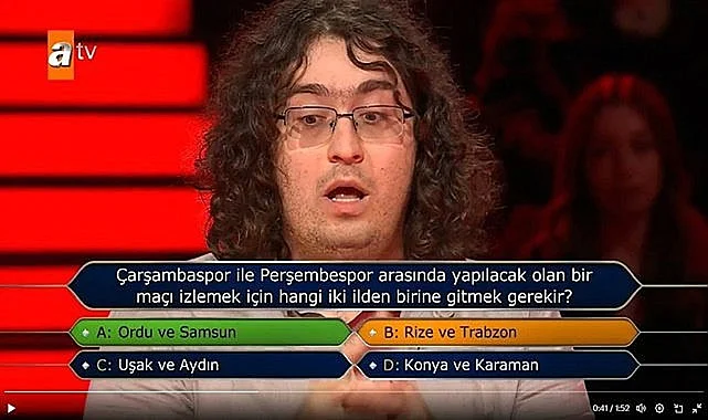 Kim Milyoner Olmak İster? programında Çarşambaspor sorusu