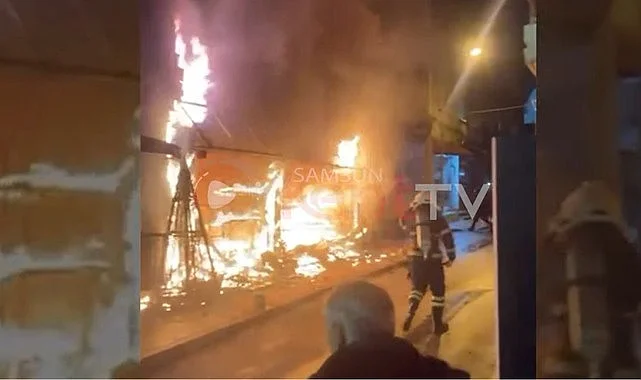 Samsun'da Çiftlik Caddesinde dün gece yangın çıktı!