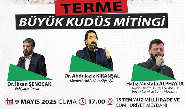 Samsun Terme'de Büyük Kudüs Mitingi Düzenlenecek