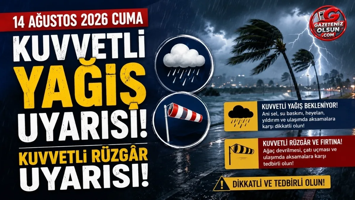 Meteoroloji’den 14 Ağustos Cuma İçin Peş Peşe Uyarı: Kuvvetli Yağış ve Fırtınaya Dikkat!