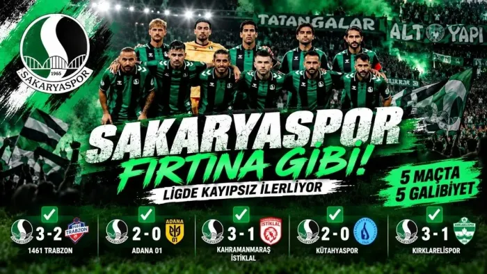 Sakaryaspor ligde kayıpsız! 15 puanla yoluna devam ediyor