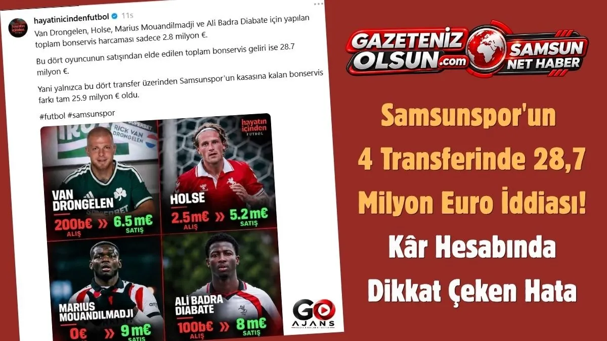 Samsunspor'un 4 Transferinde 28,7 Milyon Euro İddiası! Kâr Hesabında Dikkat Çeken Hata