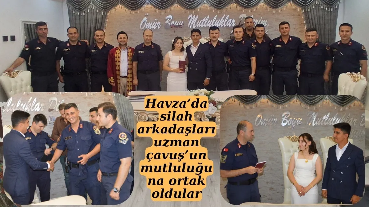 Havza'da uzman çavuşun mutlu gününde silah arkadaşları da yanındaydı